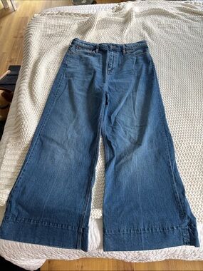 J Crew 5 Pocket Wide Leg Denim trouser 32” waist 28” inseam. Excellent condition